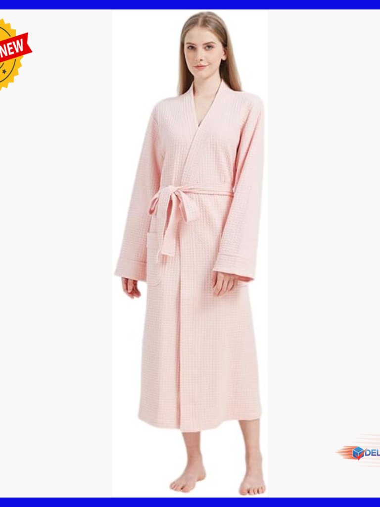 Soft Cotton Waffle Robe, Lightweight Kimono Bathrobe For Spa & Summer